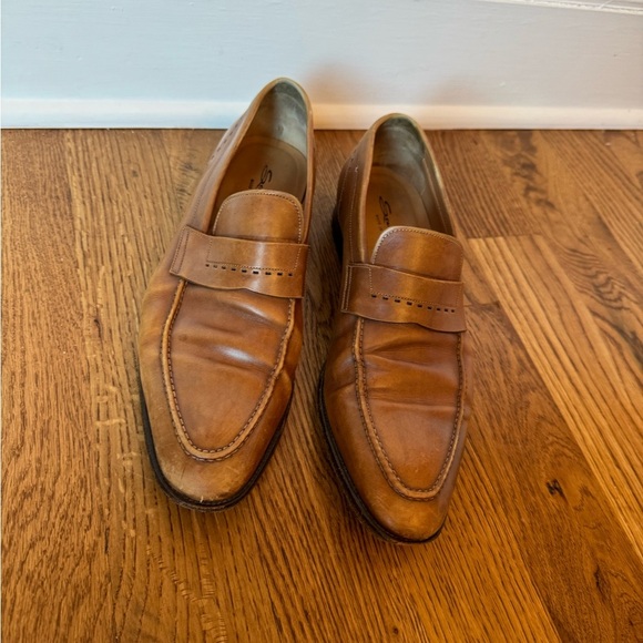 Santoni Brown Leather Slip-On Loafers size 13 - Picture 2 of 7